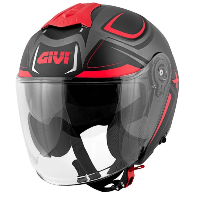 Ultime Pezzi Casco Moto Jet Givi X.22 Planet Hyper Nero Grigio Rosso Doppia Visiera