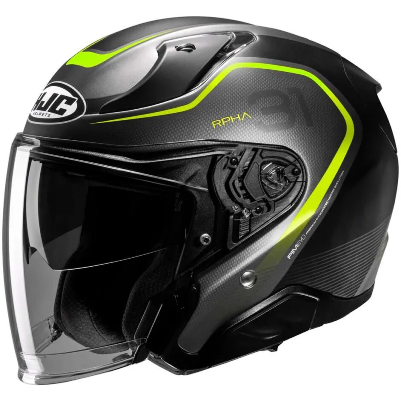Solo Oggi Casco Moto Jet Hjc RPHA 31 KOUV MC3HSF Nero Opaco Giallo
