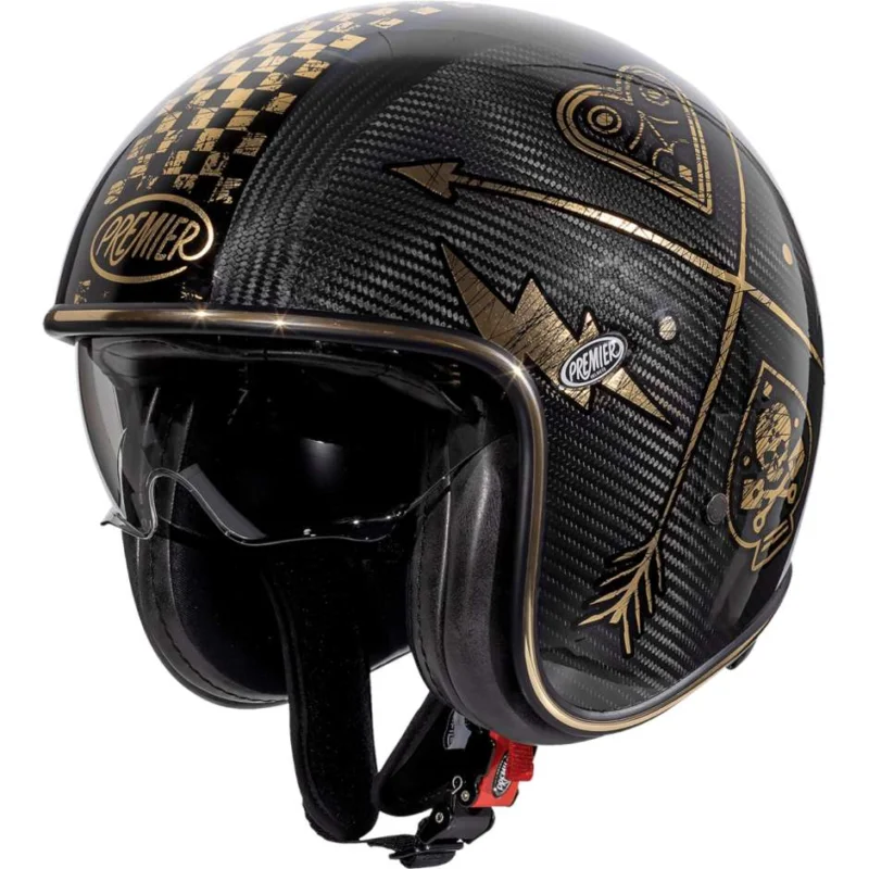 Casco Moto Jet in Carbonio Premier VINTAGE CARBON NX GOLD CHROMED Direttamente Dal Produttore