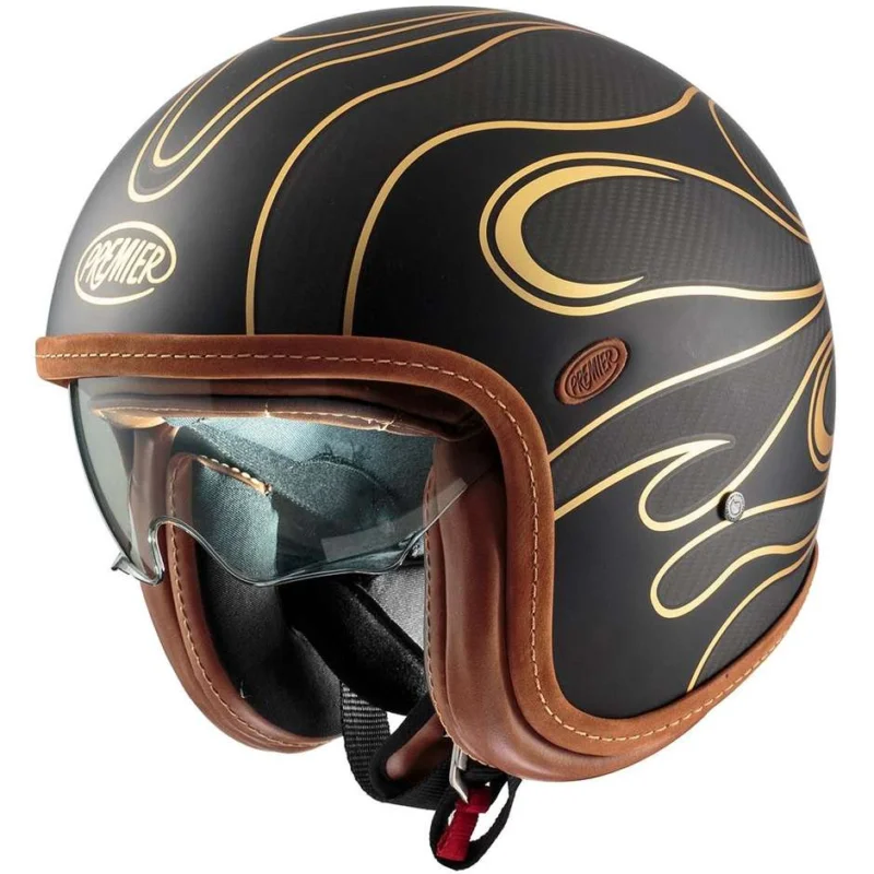 Casco Moto Jet in Carbonio Premier VINTAGE PLATINUM ED. CARBON FR GOLD CHROMED BM Popolare