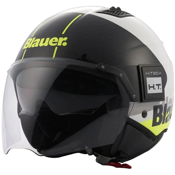 Casco Moto Jet in Fibra Blauer BET HT Bianco Giallo Fluo Nero Affare