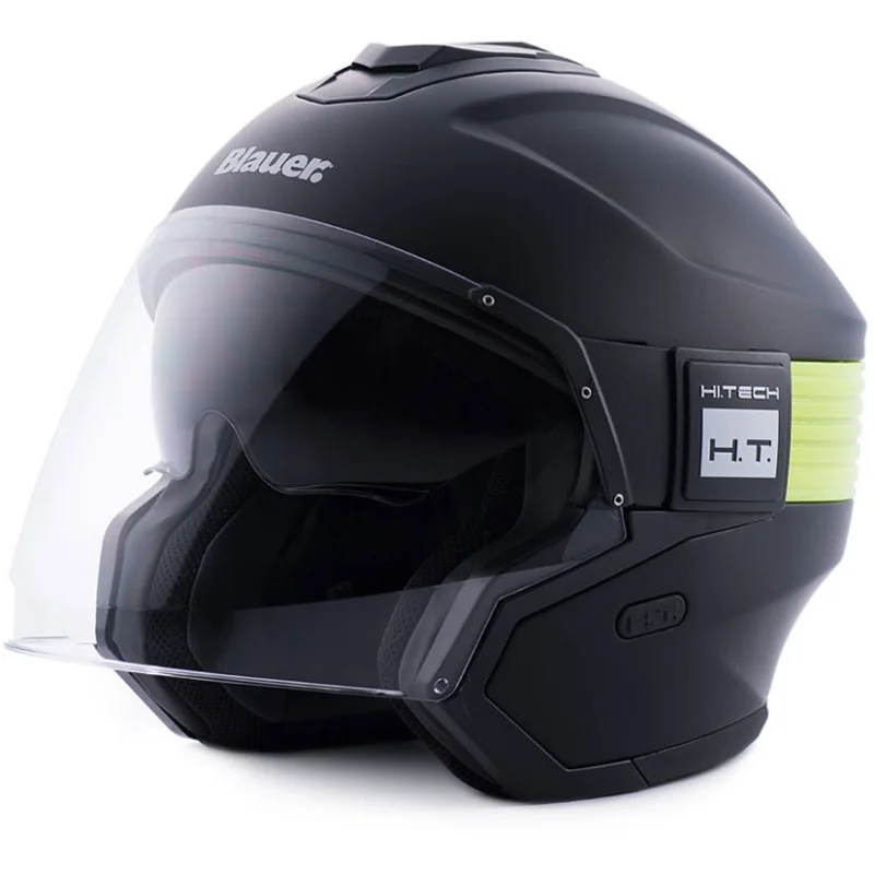 Prezzo Ridotto Casco Moto Jet in Fibra Blauer HACKER Nero Giallo Fluo