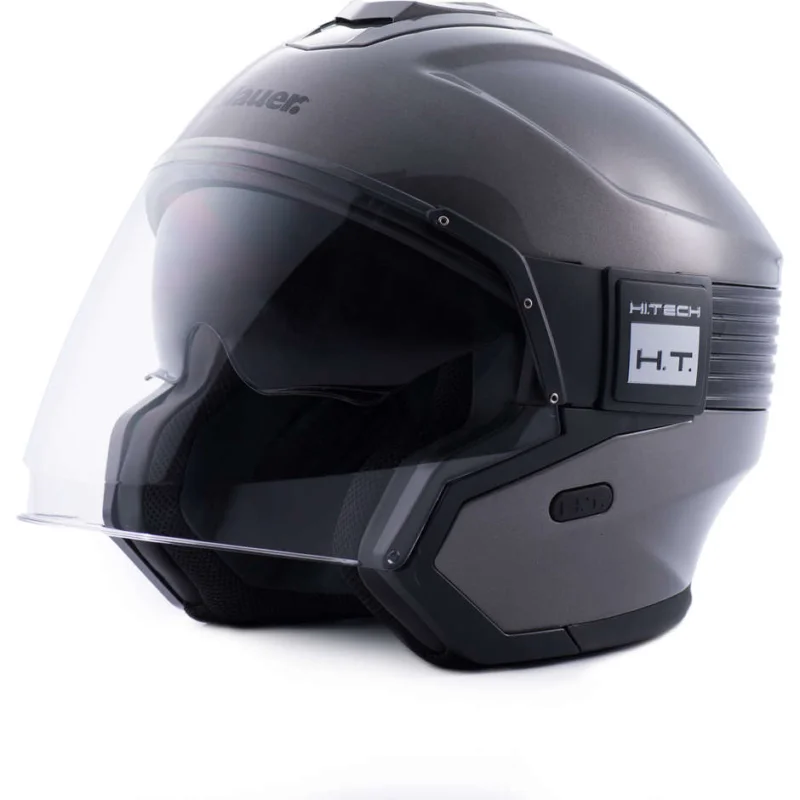 Economico Casco Moto Jet in Fibra Blauer HACKER Titanio Nero Lucido