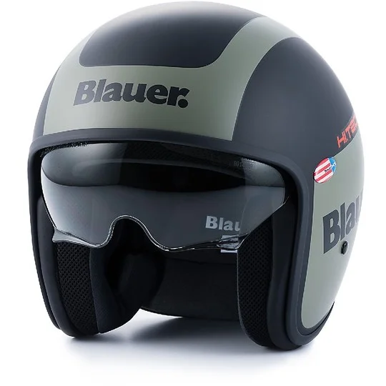 Casco Moto Jet in Fibra Blauer Pilot 1.1 Verde Nero Opaco Occasione Imperdibile