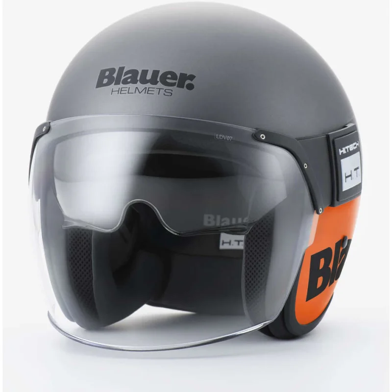 Prezzo Basso Casco Moto Jet in Fibra Blauer POD Grigio Nero Arancio