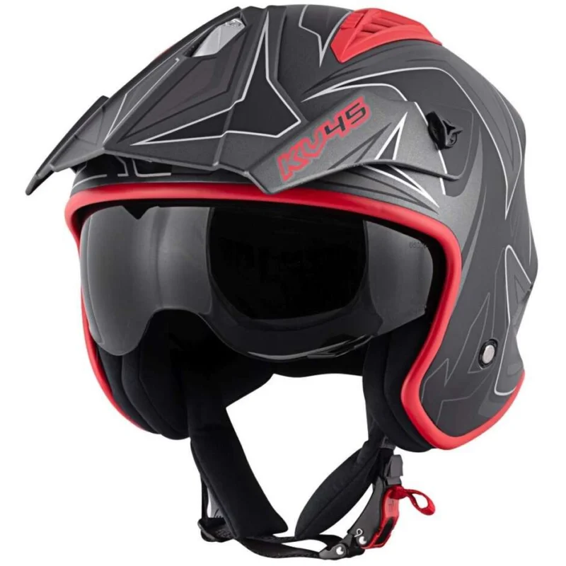 Casco Moto Jet Kappa KV45 Trial Gemini Titanio Opaco Rosso Nero Novità