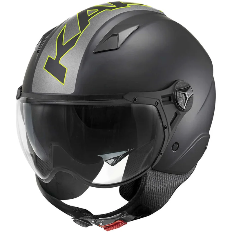 Casco Moto Jet Kappa KV57 STRIKER Nero Opaco Titanio Giallo Fluo Must-Have