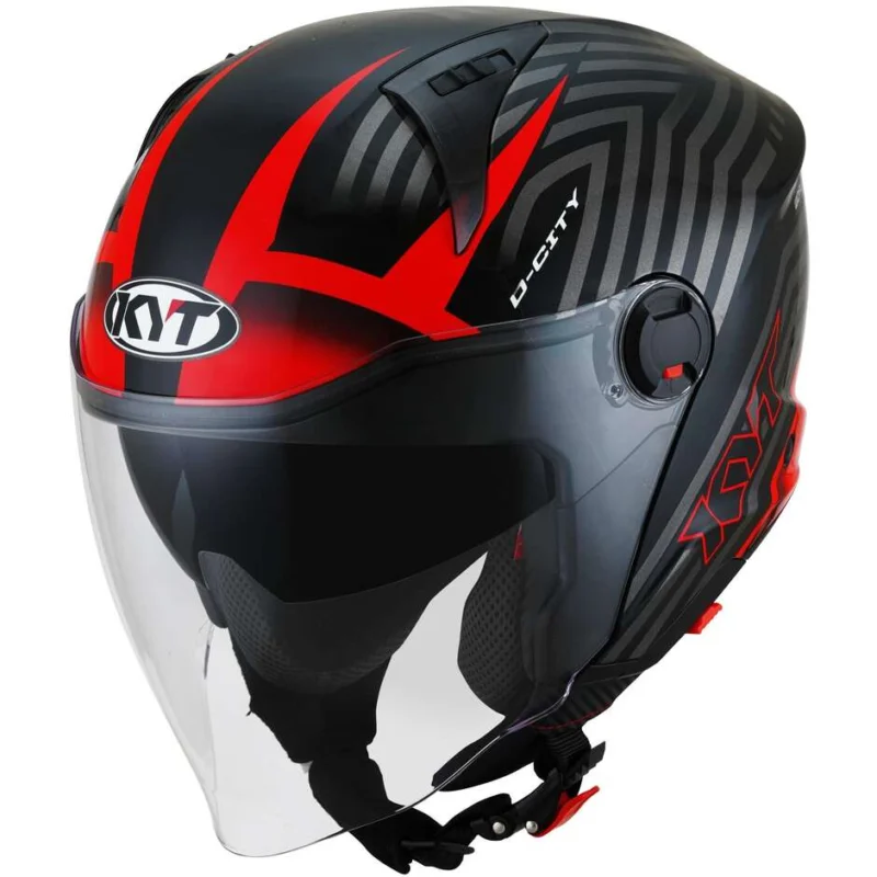 Scelto Dai Clienti Casco Moto Jet KYT D-CITY LUCENT Nero Rosso