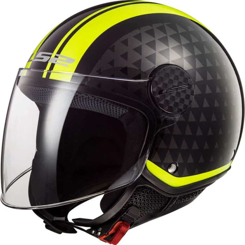 Prezzo Basso Casco Moto JetLS2 OF558 SPHERE LUX CrushNero Giallo Fluo + Visiera Scura