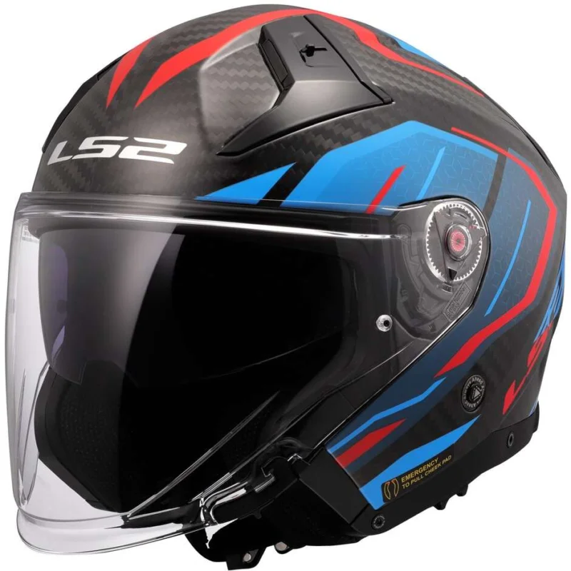 Casco Moto Jet LS2 OF603 INFINITY 2 CARBON URUS Blu Rosso Direttamente Dal Produttore