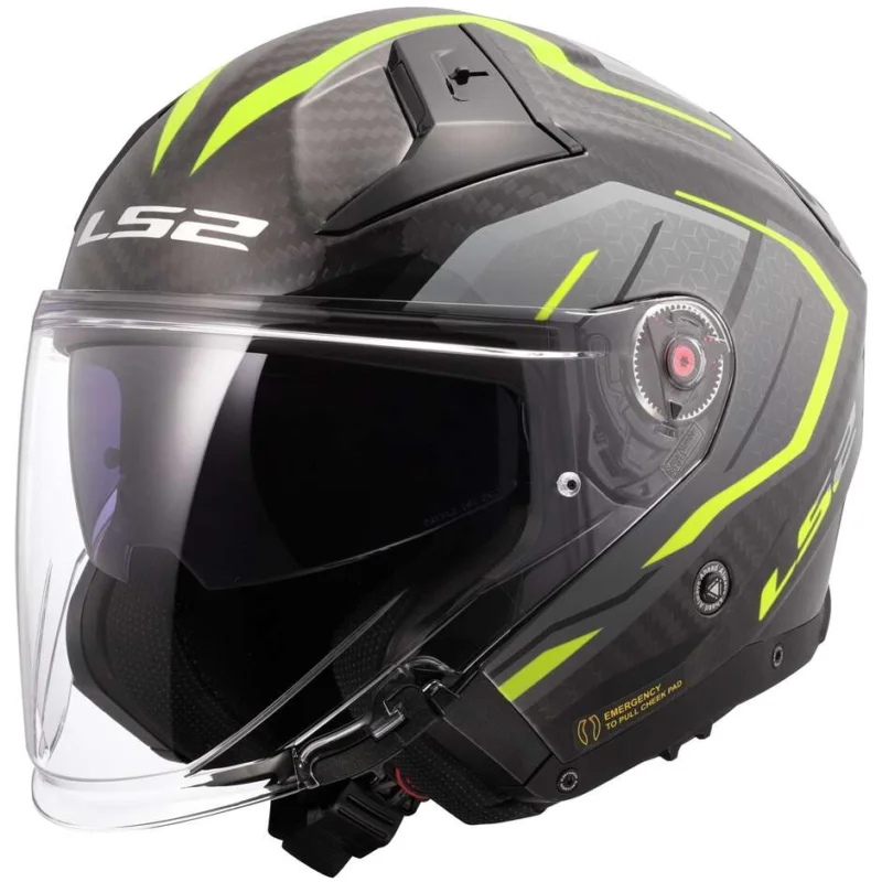 Spedito Oggi Casco Moto Jet LS2 OF603 INFINITY 2 CARBON URUS Fluo Giallo