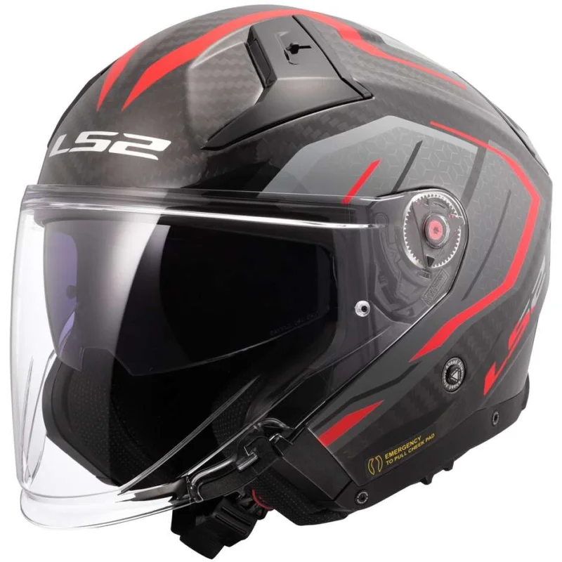 Casco Moto Jet LS2 OF603 INFINITY 2 CARBON URUS Rosso Reso Gratuito