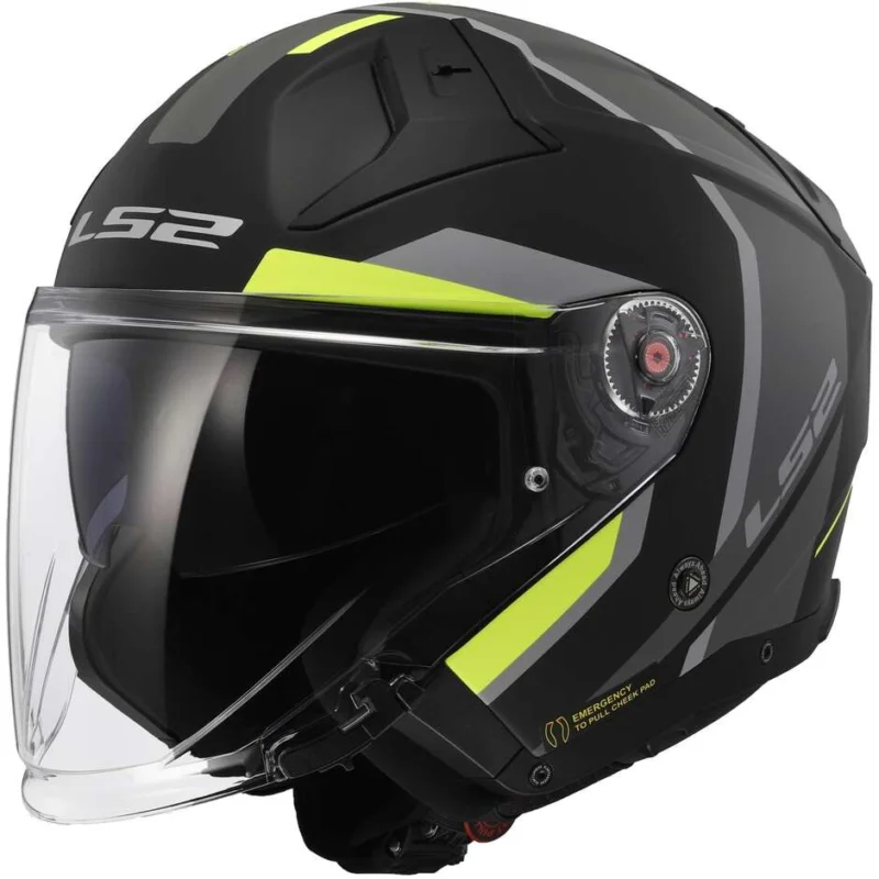 Professionale Casco Moto JetLs2 OF603 INFINITY 2 FOCUS Nero Opaco Giallo