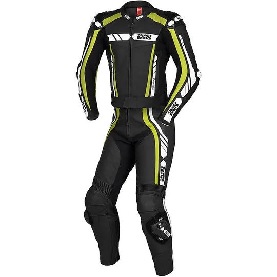 Ultime Pezzi Tuta Divisibile 2pz. Moto In Pelle Professionale Ixs LD RS-800 1.0 Nero Giallo Fluo Bianco