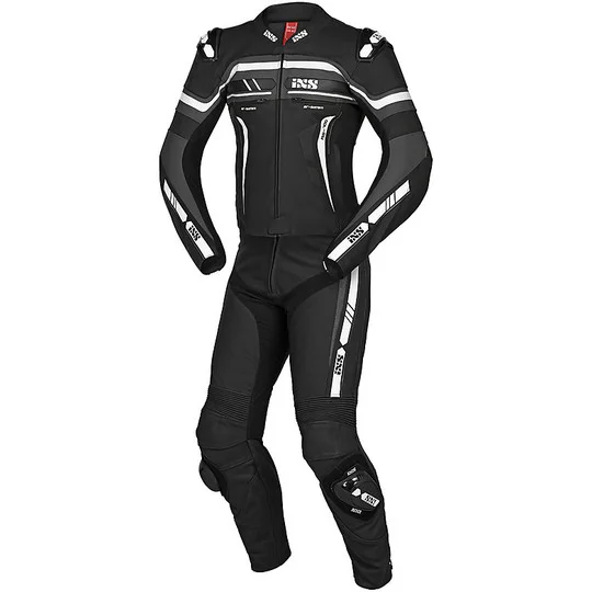 Tuta Divisibile Moto In Pelle Professionale Ixs LD RS-700 2pz. Nero Grigio Bianco Professionale