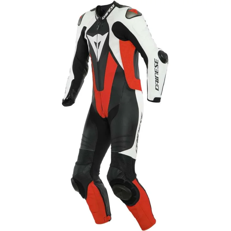 Tuta Intera Moto Racing in Pelle Dainese LAGUNA SECA 5 1pc Traforata Nero Bianco Rosso Fluo Quantità Limitata