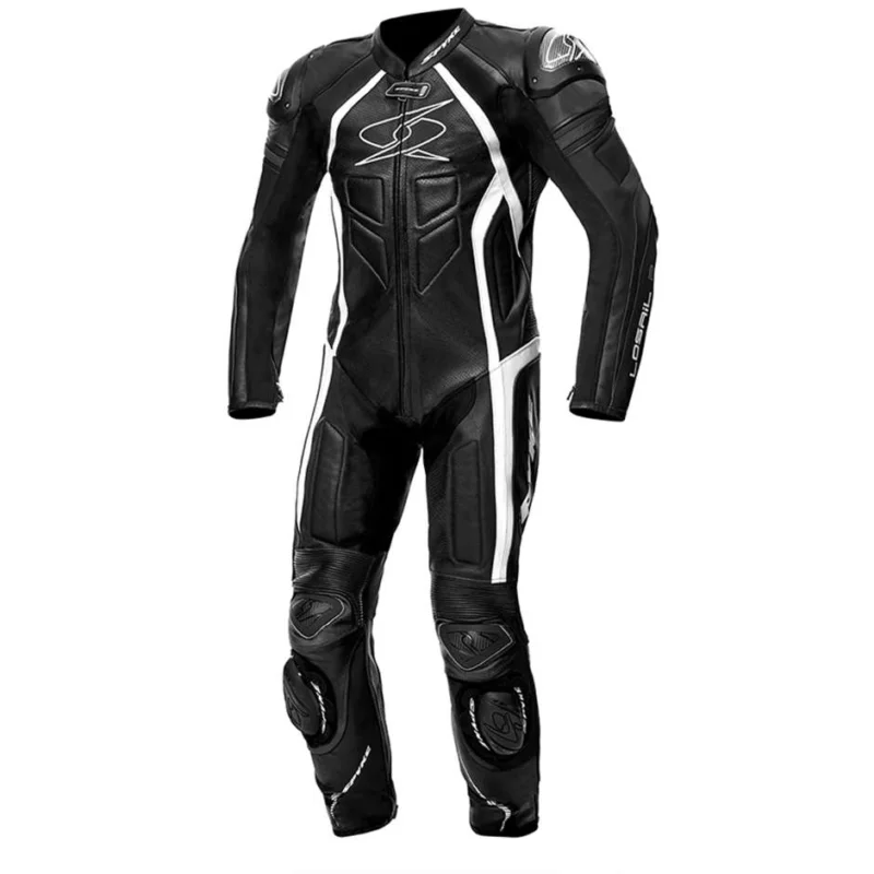 Ultime Pezzi Tuta Moto In Pelle Professionale Intera Spyke Losail Race CE Nero Bianco
