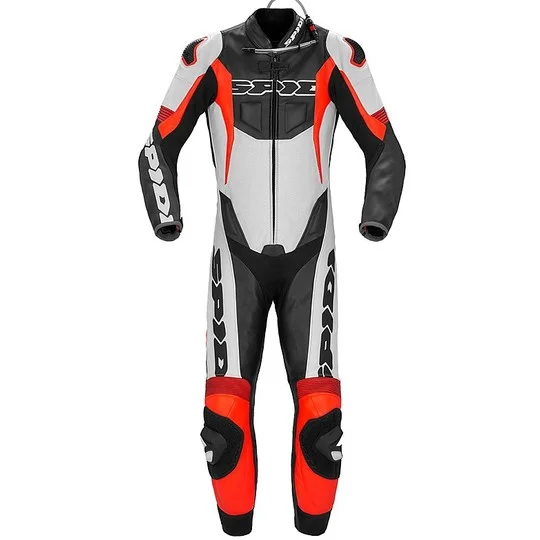 Tuta Moto In Pelle Racing Intera Traforata Spidi SPORT WARRIOR PERFORATED PRO Bianco Rosso Sconto