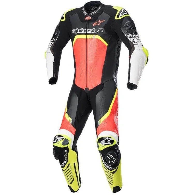 Spedito Oggi Tuta Moto Intera Alpinestars GP TECH V4 1 PC SUIT Fluo Giallo Fluo Rosso Nero