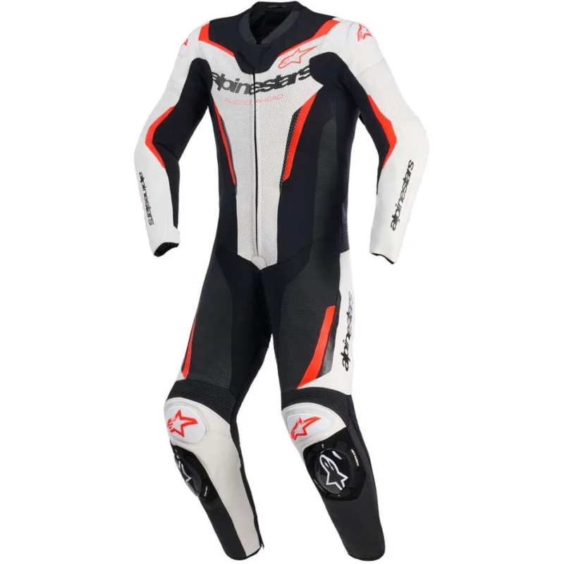 Tuta Moto Intera in Pelle Alpinestars GP FORCE V2 1PC Nero Bianco Rosso Fluo Quantità Limitata