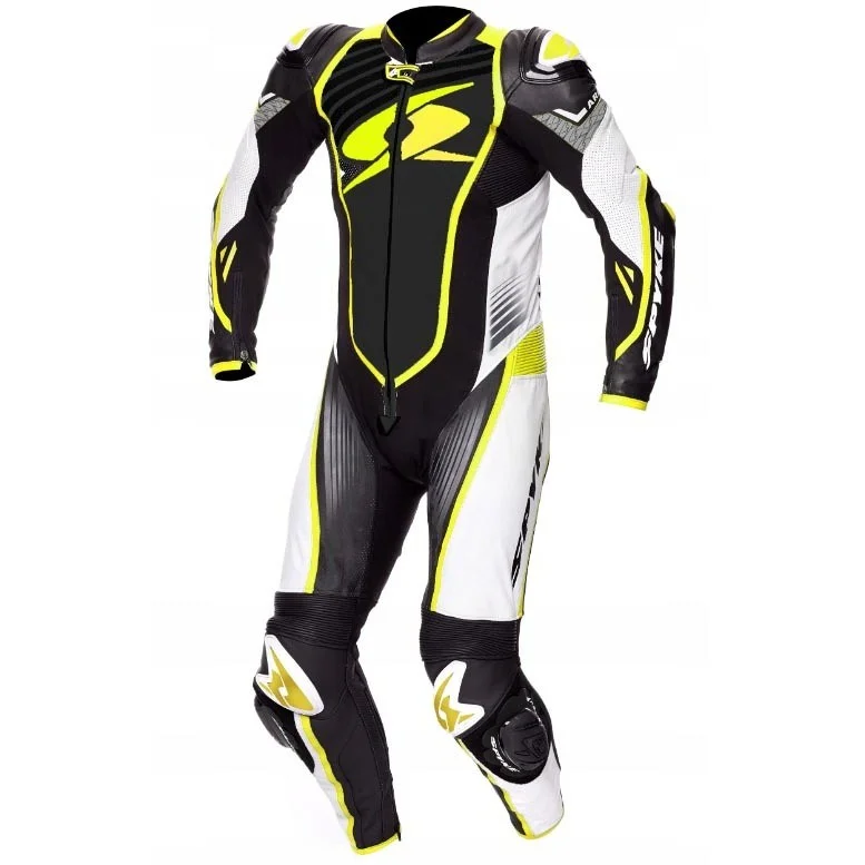 Tuta Moto Intera In Pelle Spyke ARAGON RACE Nero GialloFluo Saldi