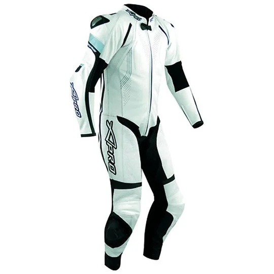 Tuta Moto Intera Professionale In Vera Pelle A-Pro Sintesi Bianca Spedizione Espresso