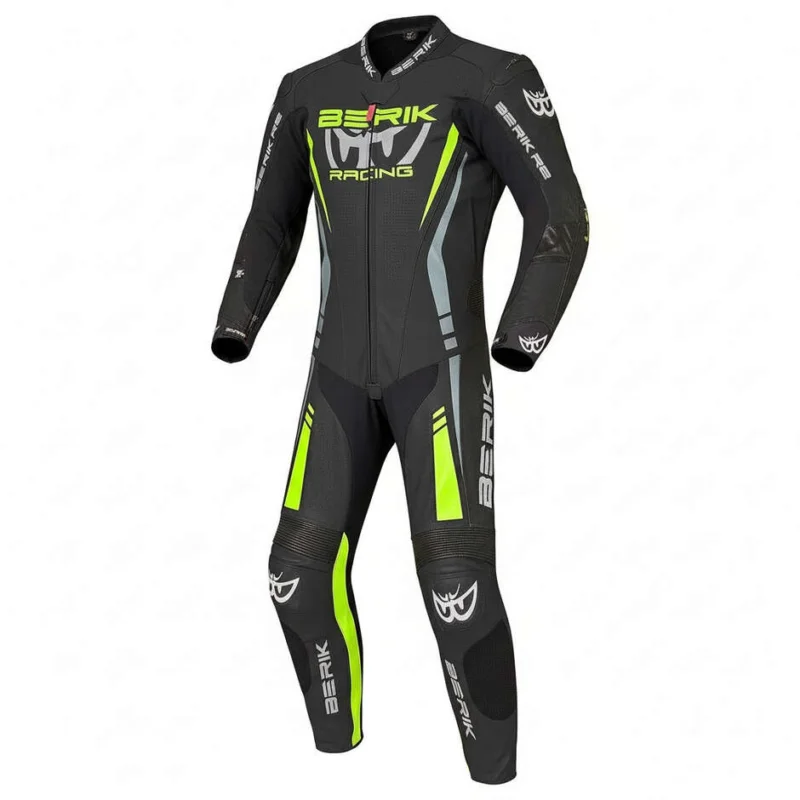 Spedizione Gratuita Tuta Moto Professionale In Pelle Berik 2.0 Ls1-171334FR Nero Giallo Fluo