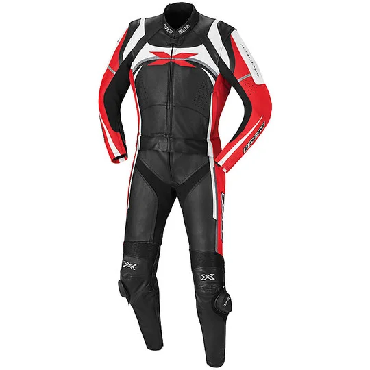 Tuta Moto Professionale In Pelle Divisibile 2pz. Ixs Camaro Nero Rosso Pagamento Sicuro