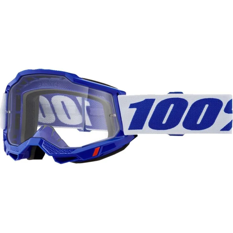 100% ACCURI 2 BLUE Cross Enduro Motorcycle Mask with Transparent Lens Super Prezzo