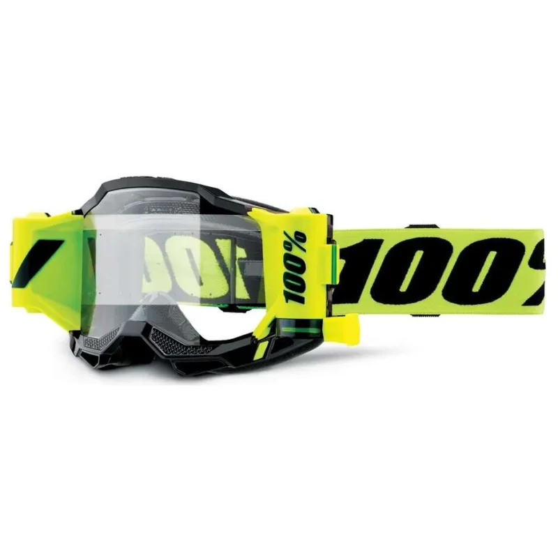 Compra Oggi Stesso 100% ACCURI 2 FORECAST Motocross Enduro Mask Black Fluo Yellow Clear Lens