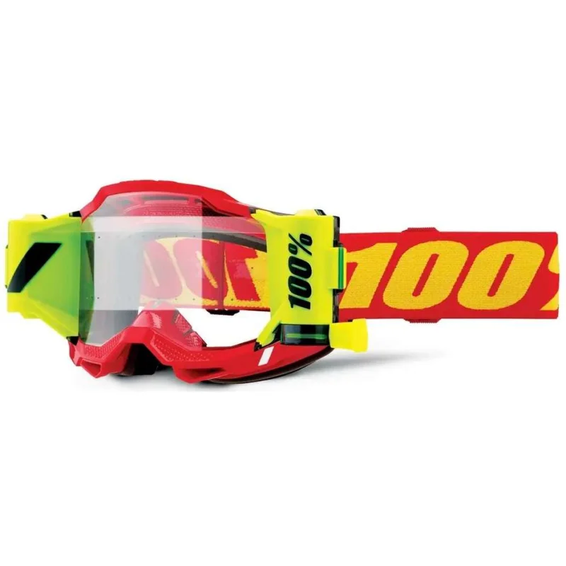 Pagamento Sicuro 100% ACCURI 2 FORECAST Motocross Enduro Mask, Red, Fluorescent Yellow, Clear Lens