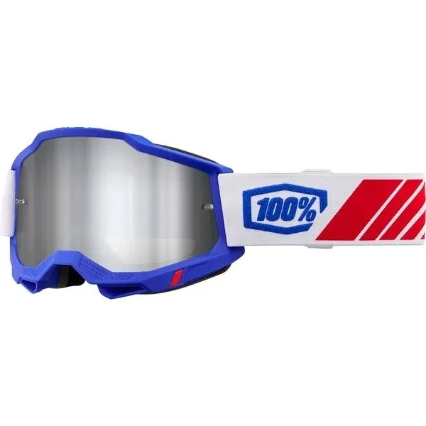 100% ACCURI 2 GOGGLE KOLBY Motocross Enduro Goggles Blue Silver Mirror Lens Professionale