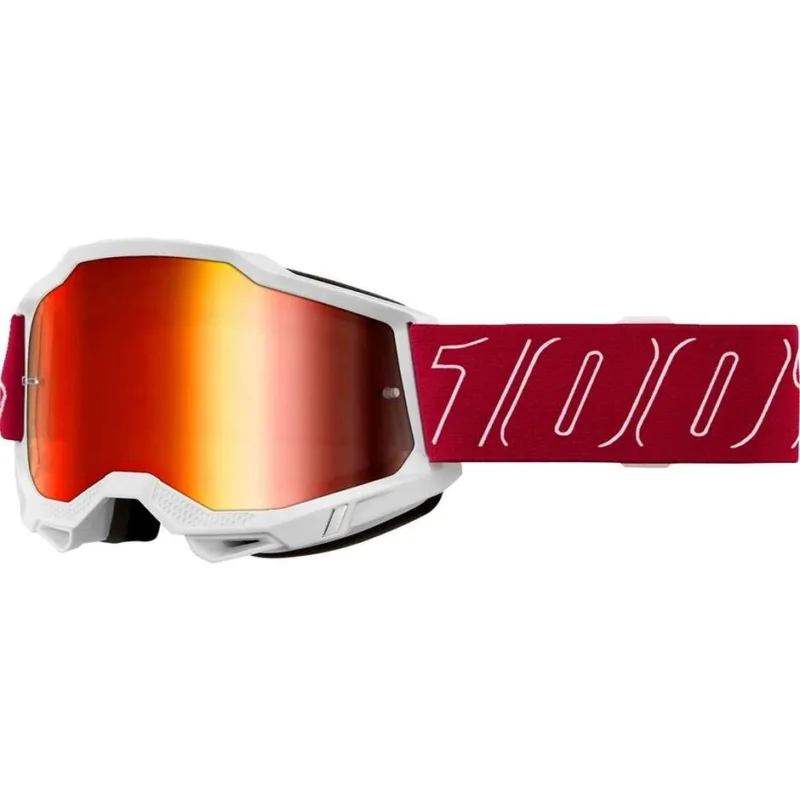 100% ACCURI 2 GOGGLE REDLINE Cross Enduro Motorcycle Goggles Red Mirror Lens Affare