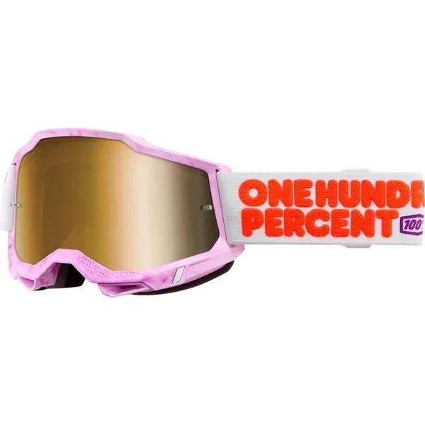 Prezzo Ridotto 100% ACCURI 2 HUNDREDS Pink Cross Enduro Motorcycle Goggles with Gold Mirror Lens