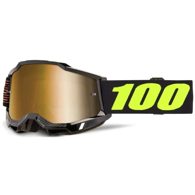 100% ACCURI 2 Motocross Enduro Goggles Black Fluo Yellow Gold Mirror Lens Offerta