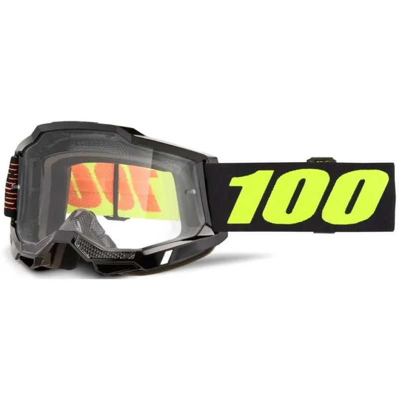 100% ACCURI 2 Motocross Enduro Mask Black Fluo Yellow Clear Lens Direttamente Dal Produttore