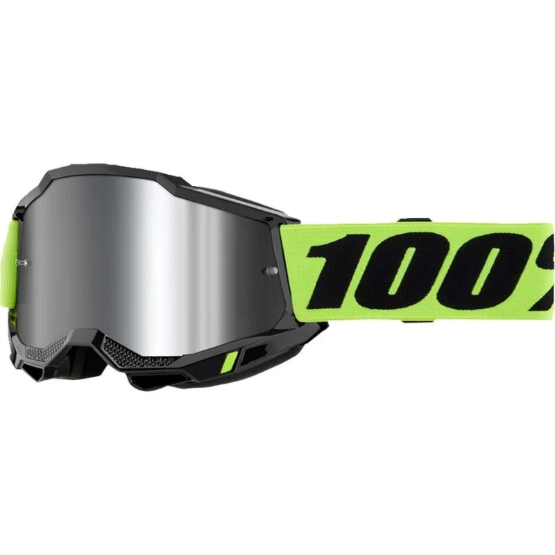 100% ACCURI 2 NEON Cross Enduro Motorcycle Mask with Mirror Lens Ultima Occasione