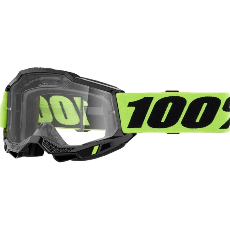 100% ACCURI 2 NEON Yellow Cross Enduro Motorcycle Mask with Transparent Lens Super Prezzo