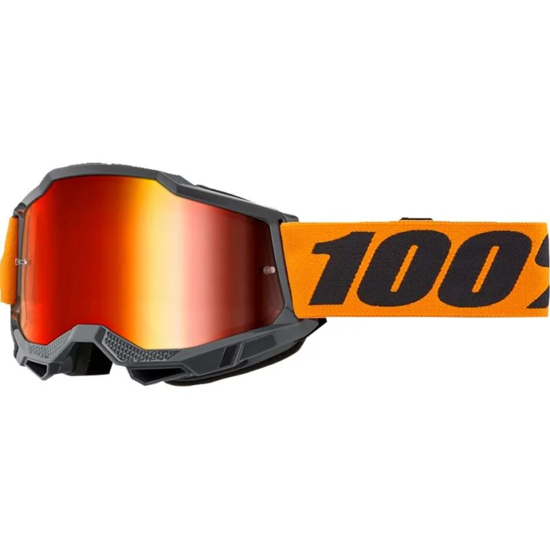 100% ACCURI 2 ORANGE Cross Enduro Motorcycle Mask with Red Mirror Lens Offerta