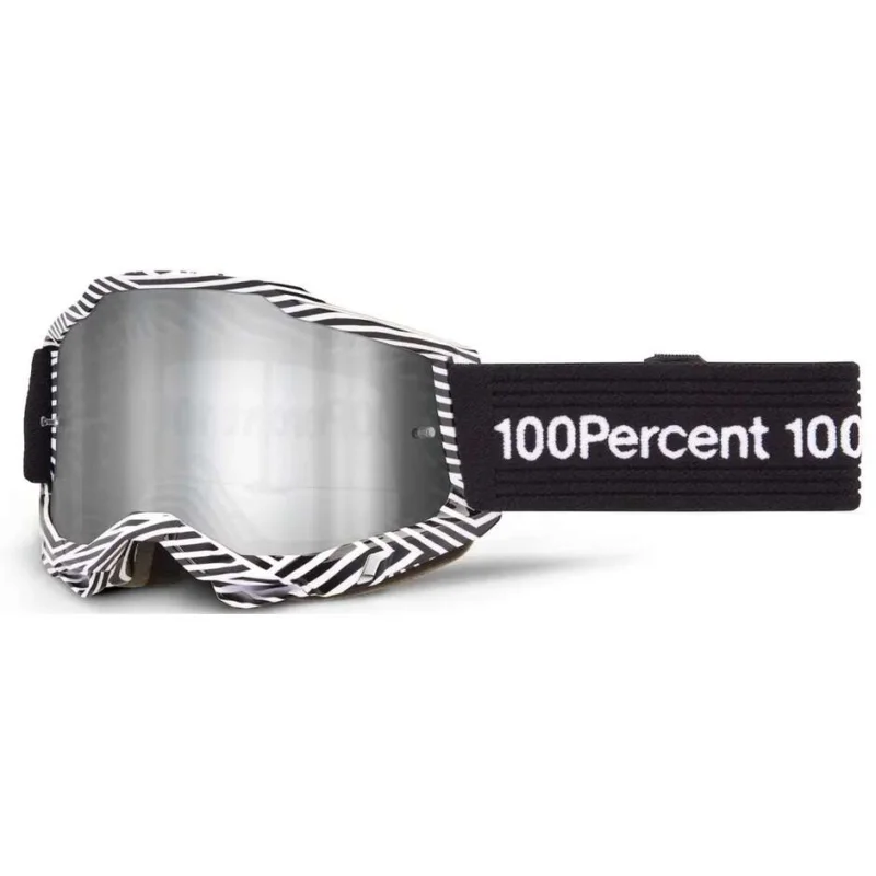 100% ACCURI 2 SAMBA Motocross Enduro Goggles Black White Silver Lens Prezzo Scontato