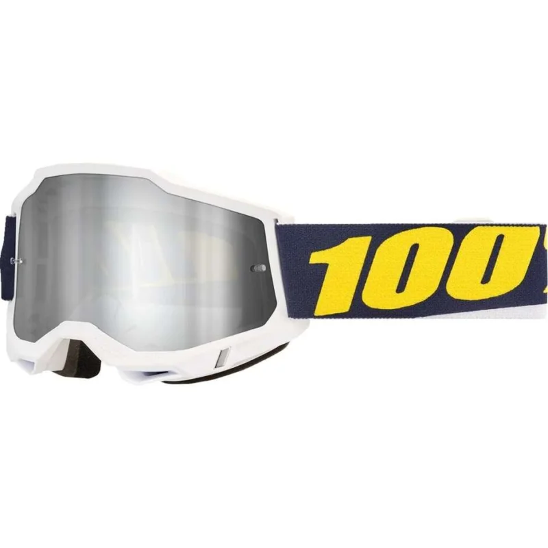100% ACCURI 2 TORC Motocross Enduro Mask Blue White Yellow Silver Lens Quantità Limitata