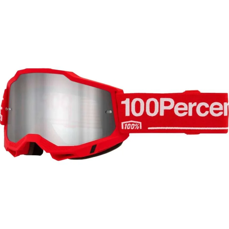 100% ACCURI 2 WOLG Motocross Enduro Goggles Red Silver Mirror Lens Prezzo Di Fabbrica