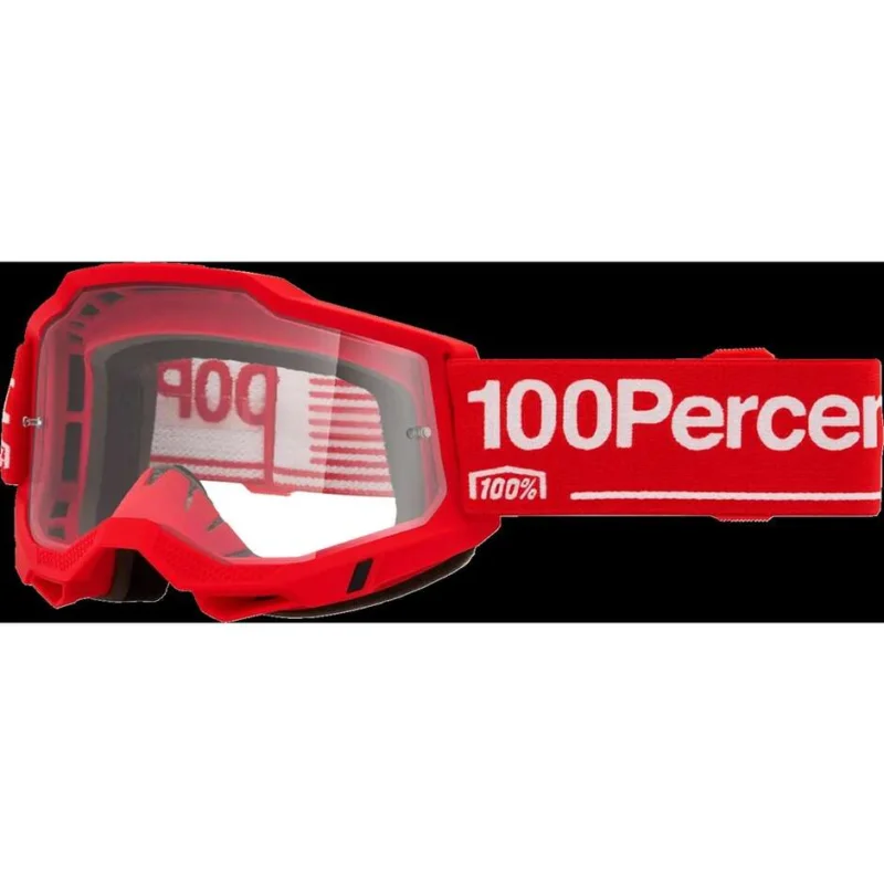 100% ACCURI 2 WOLG Motocross Enduro Goggles Red White Clear Lens Non Perdere