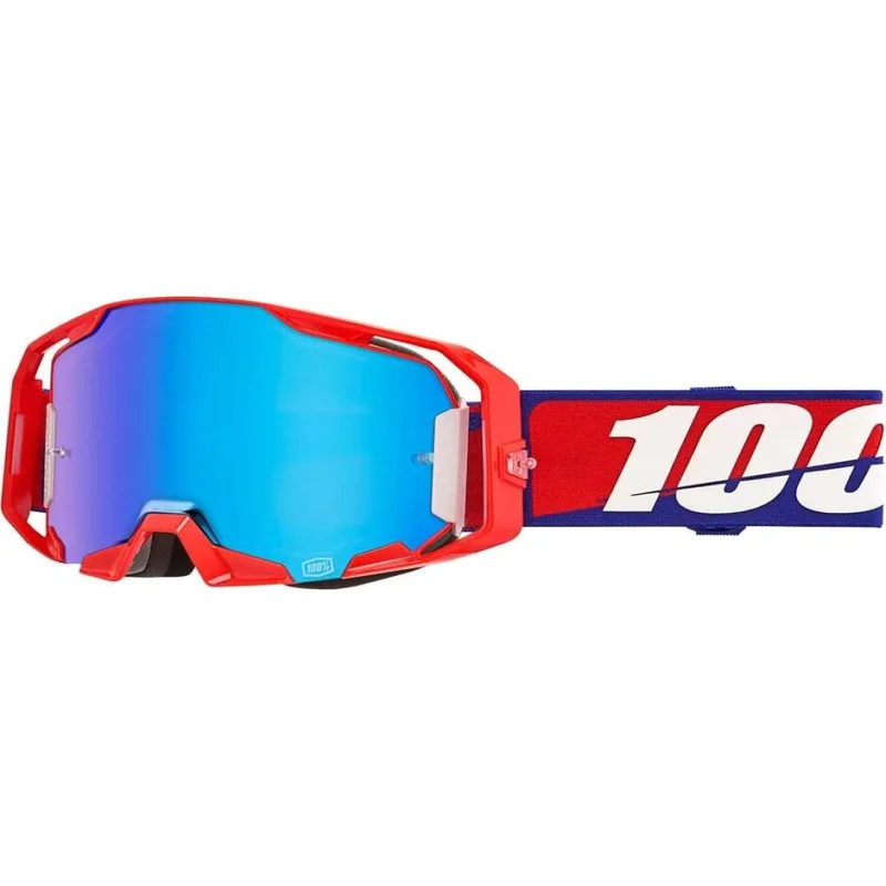 100% ARMATIC BEST Motocross Enduro Mask Blue White Red Mirrored Blue Lens Spedizione Gratuita