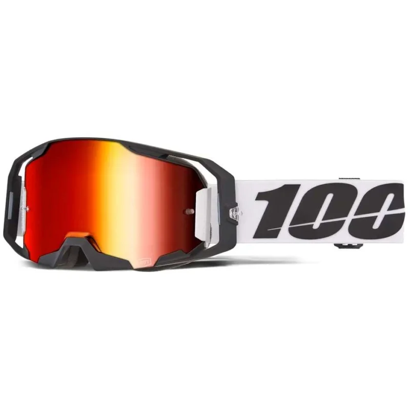 100% ARMATIC CALDWELL Cross Enduro Motorcycle Goggles White Black Red Mirror Lens Ultima Occasione