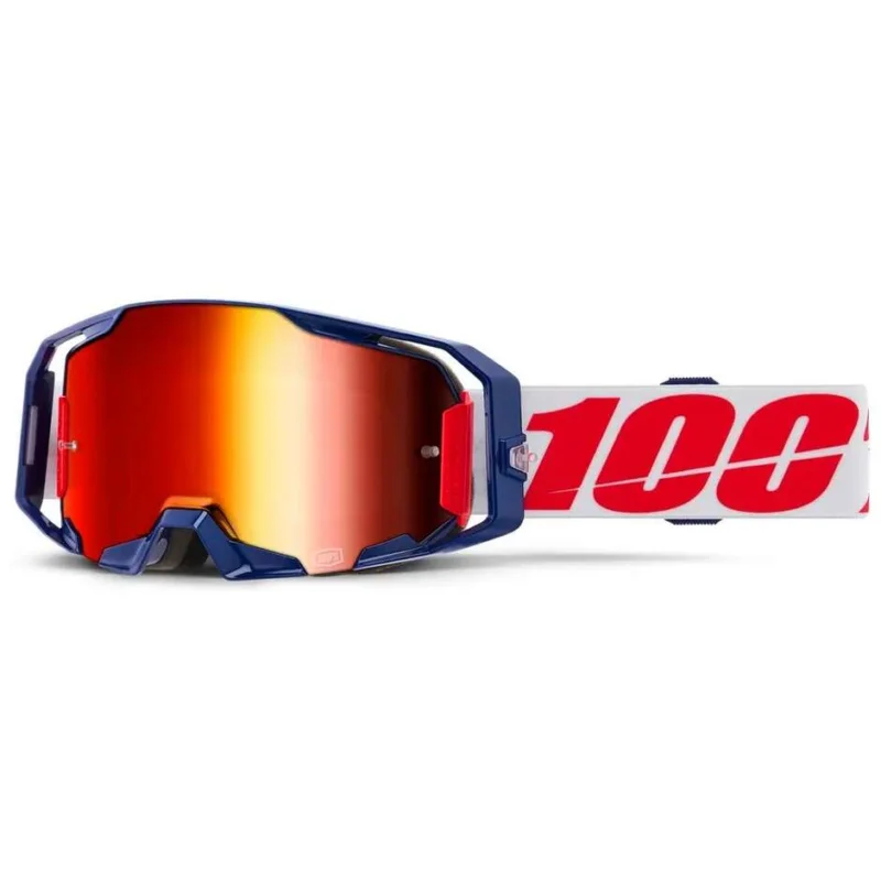 Saldi 100% ARMATIC MACH Z Motocross Enduro Goggles Red White Blue Red Mirror Lens