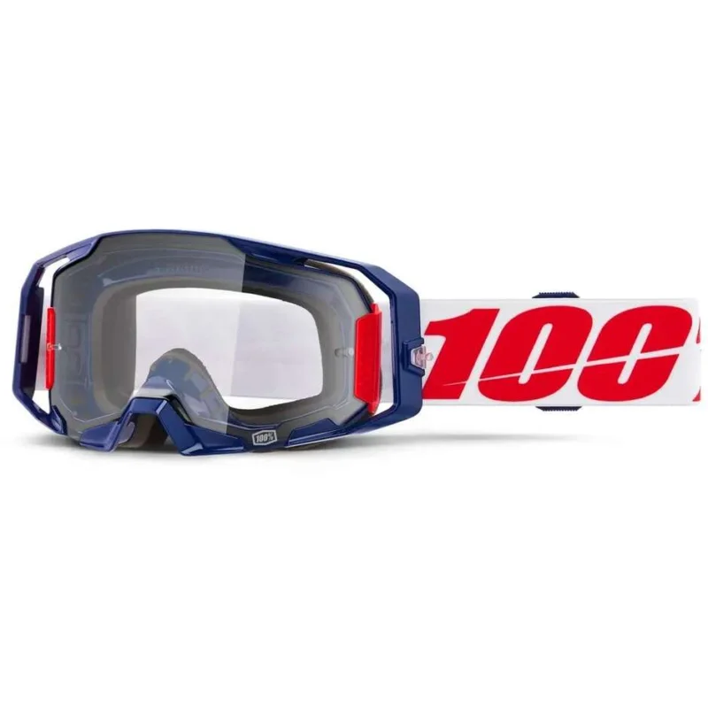 Bestseller 100% ARMATIC MACHZ Motocross Enduro Mask Blue White Red Clear Lens