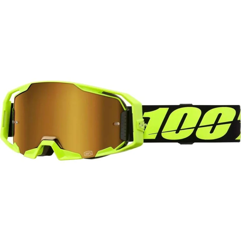100% ARMATIC Motocross Enduro Goggles Black Fluo Yellow Gold Mirror Lens Direttamente Dal Produttore