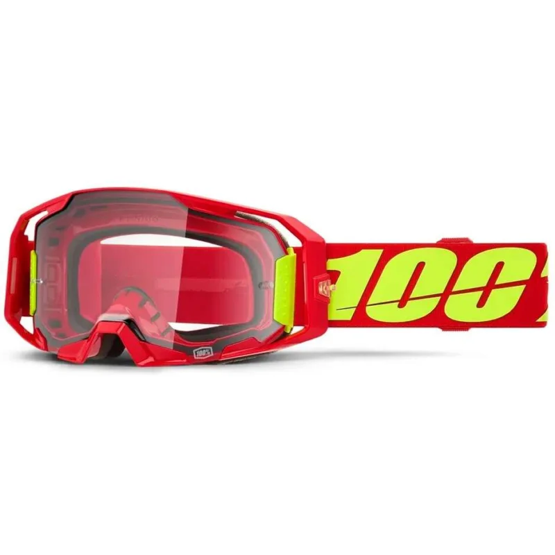 100% ARMATIC Motocross Enduro Mask Red Yellow Fluo Clear Lens Vendita Finale