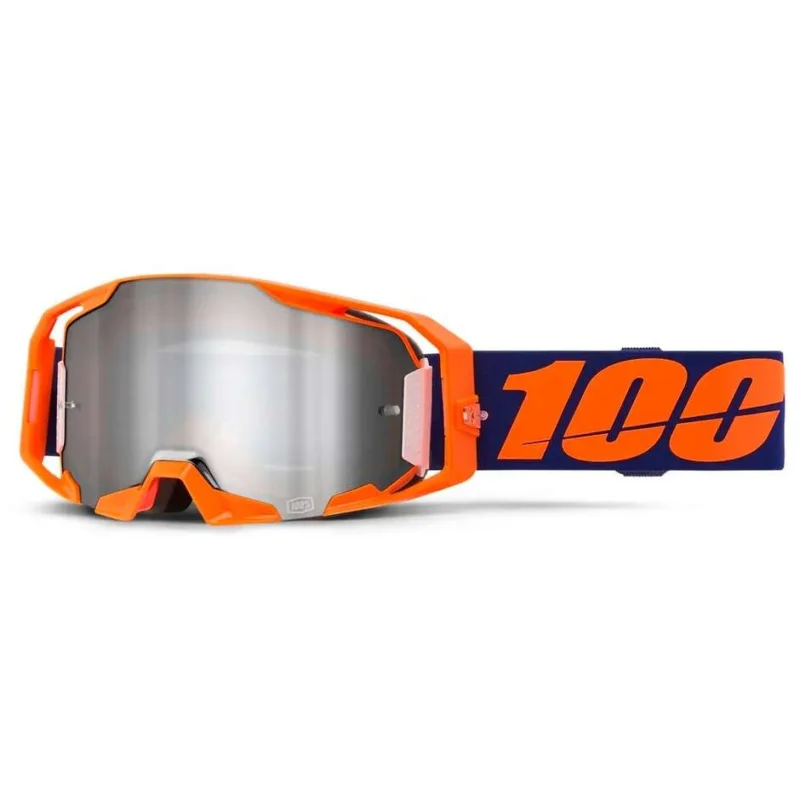 Promo Stagionale 100% ARMATIC NEON Blue Orange Cross Enduro Motorcycle Goggles with Silver Mirror Lens